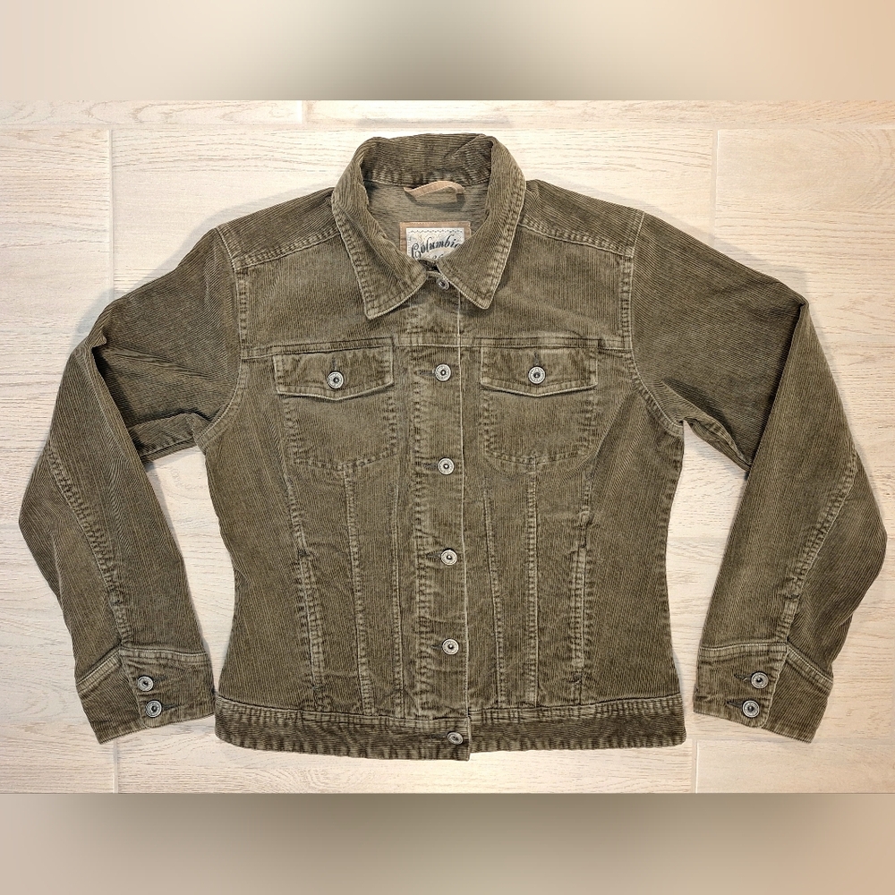 Columbia Blues Women's Corduroy Button Front Khaki Trucker Jacket - Size Medium